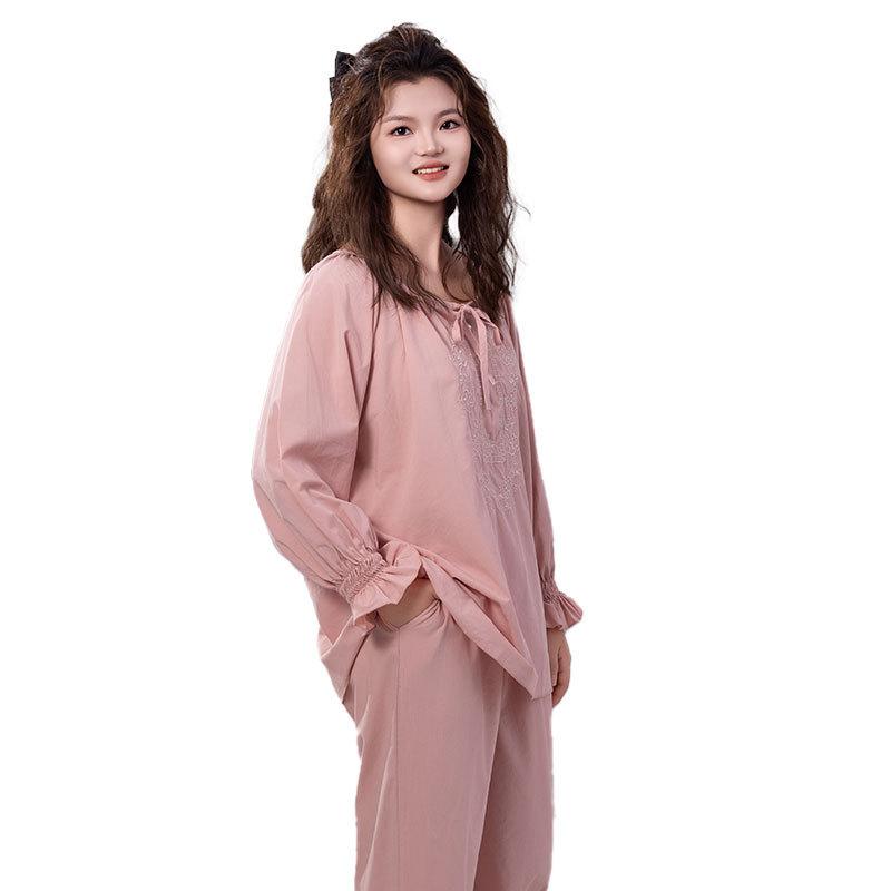 Middle-aged mother Tencel cotton pajamas women's spring and autumn thin national style embroidery long-sleeved loose large-size loungewear can be