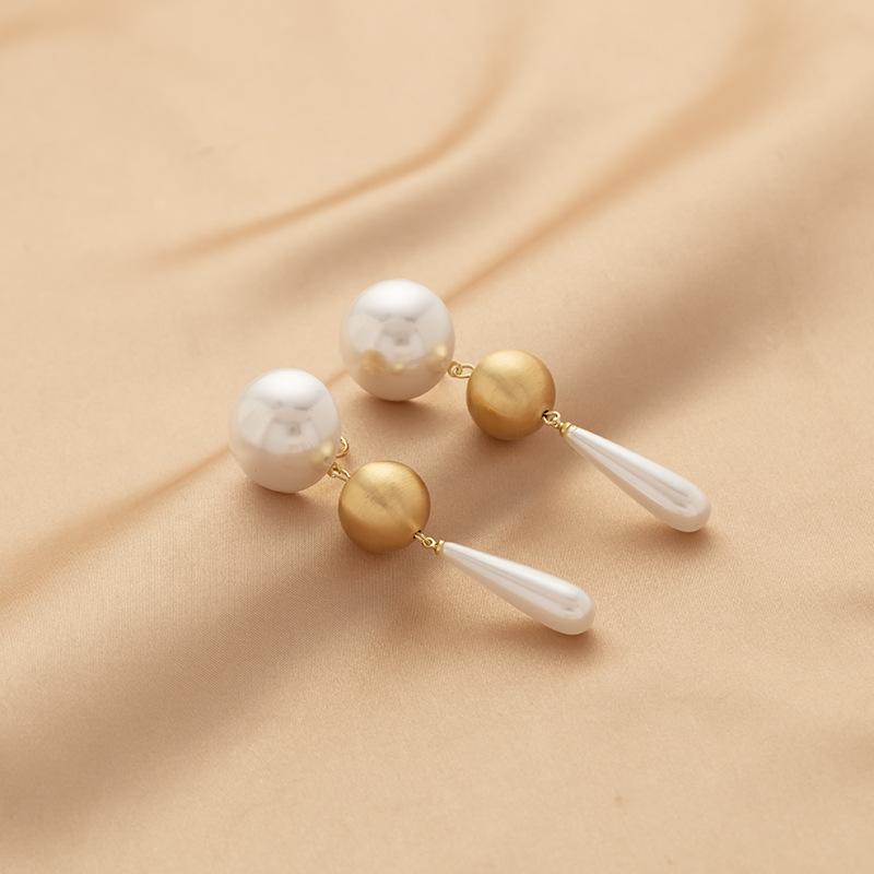 Luxury Elegant Geometric Imitation Pearl Water Drop Pendant Long Female Mosquito Coil Without Ear Piercing Ear Clip