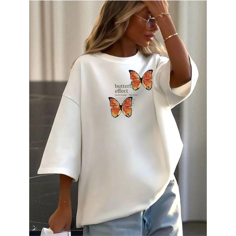 Western Style New Fashion Casual Loose Butterfly Print Short sleeve T-shirt Top Printed T-shirt Top