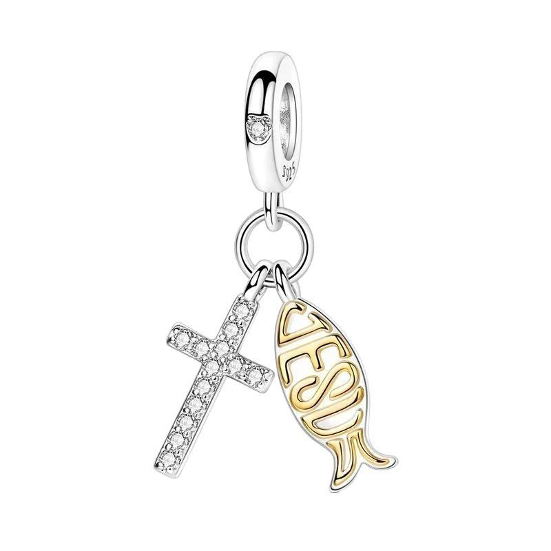 Original Copper Religion Charms Cross Holy Mother Ring Beads Pendants Fit Bracelet Necklace Diy Jewelry Gift
