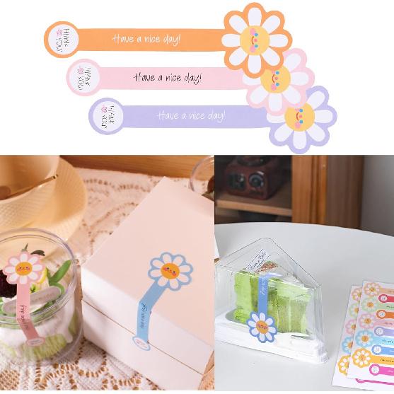 Beyonday 300pcs Handmade Lollipop Baking Stickers for Cake Box/T/Jars/Coffee Cups/Bottles, Long Label Flower Sealing Bakery Stickers for Gift