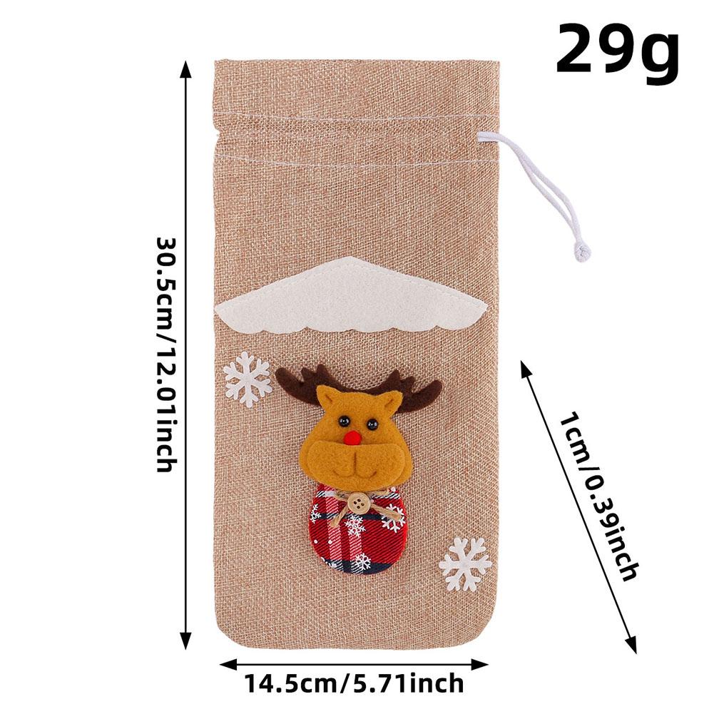 Drawstring Closure Christmas Wine Bags Festive Bottle Bags Reindeer Design