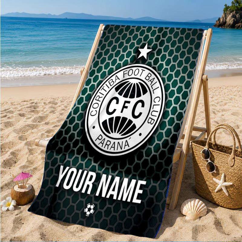 Custom Name Coritiba Football Club Emblem Personalized Microfiber Beach Towel, Quick-Dry, Ideal for Summer Travel, Beach Essential, Swimming