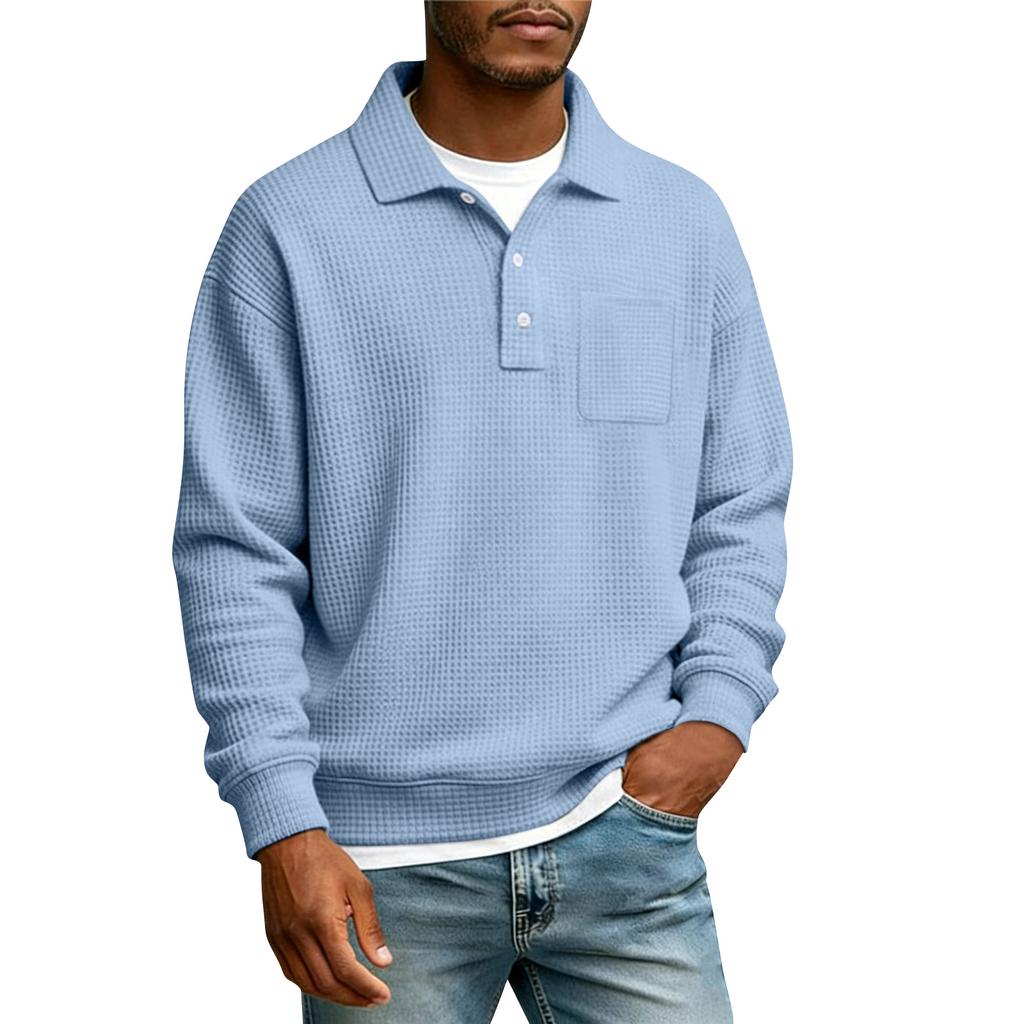 Men's Single Button With Pocket Long Sleeve Casual Sport T-Shirt