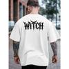 European Size Men'S Witch Graphic T-Shirt - Bright Yellow with Black Gothic Lettering - Loose-Fitting Breathable Summer Tee, Perfect for Halloween