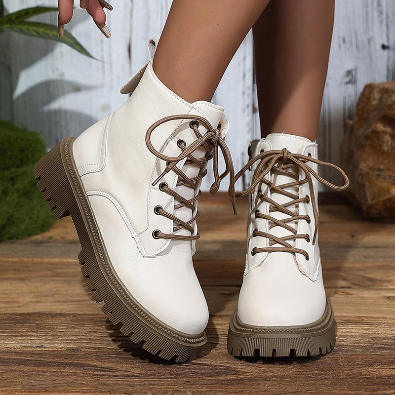 Fashion 2025 Lace Up Platform Ankle Boots for Women Autumn Winter Warm Plush Short Booties Mujer Plus Size Thick Sole Motorcycle Boots