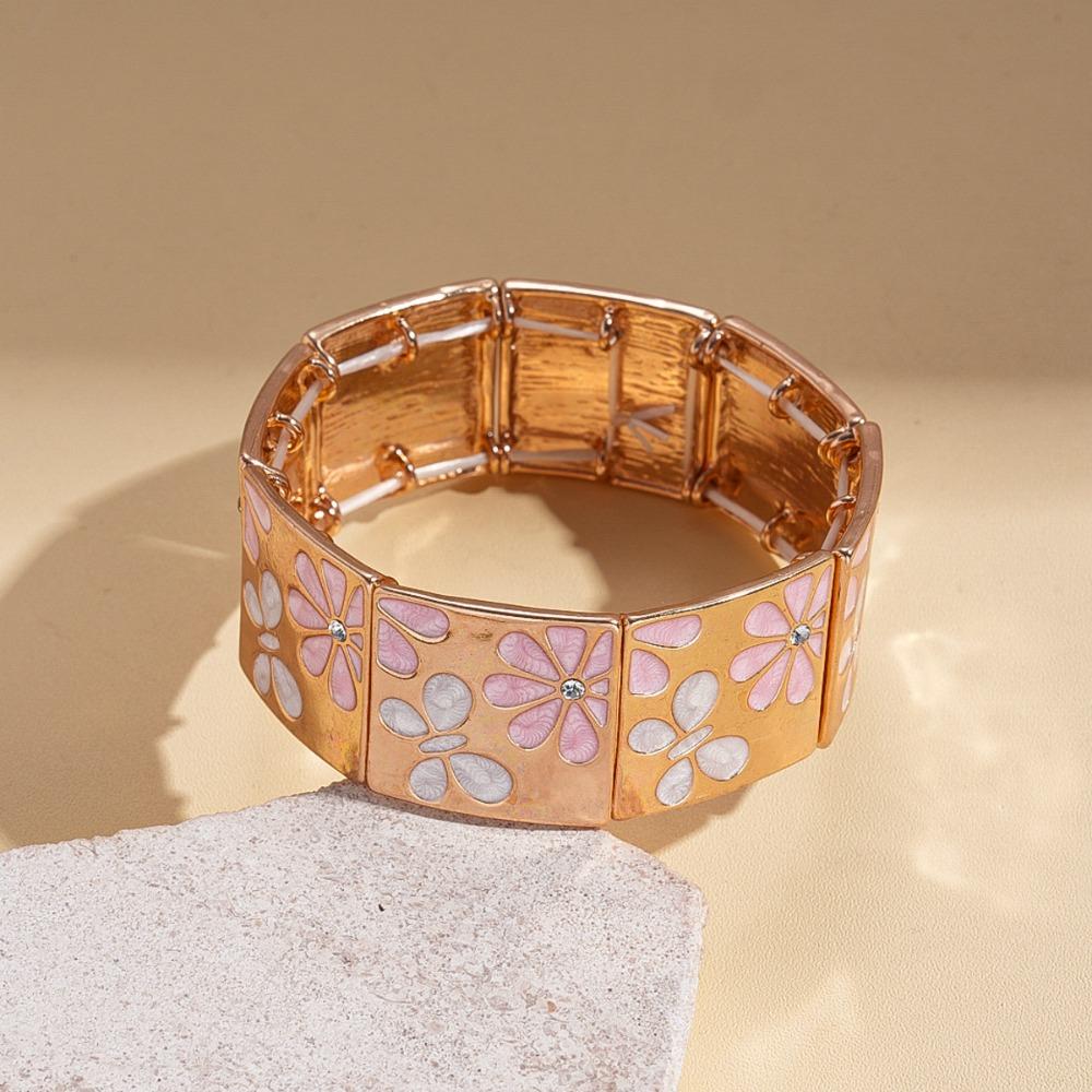 Metal Drip Oil Flower Bracelet Silver Elastic Bangles Geometric Square Bangle Decoration