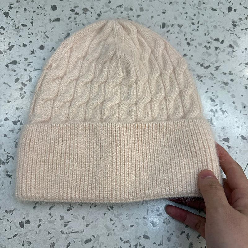 Rabbit fur women's twisted wool hat autumn and winter windproof and warm bald hat outdoor casual pullover hat