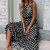 İlkbahar Yaz Modası Çok Yönlü Baskılı Polka Dot O-Yaka Uzun Kadın Elbiseleri