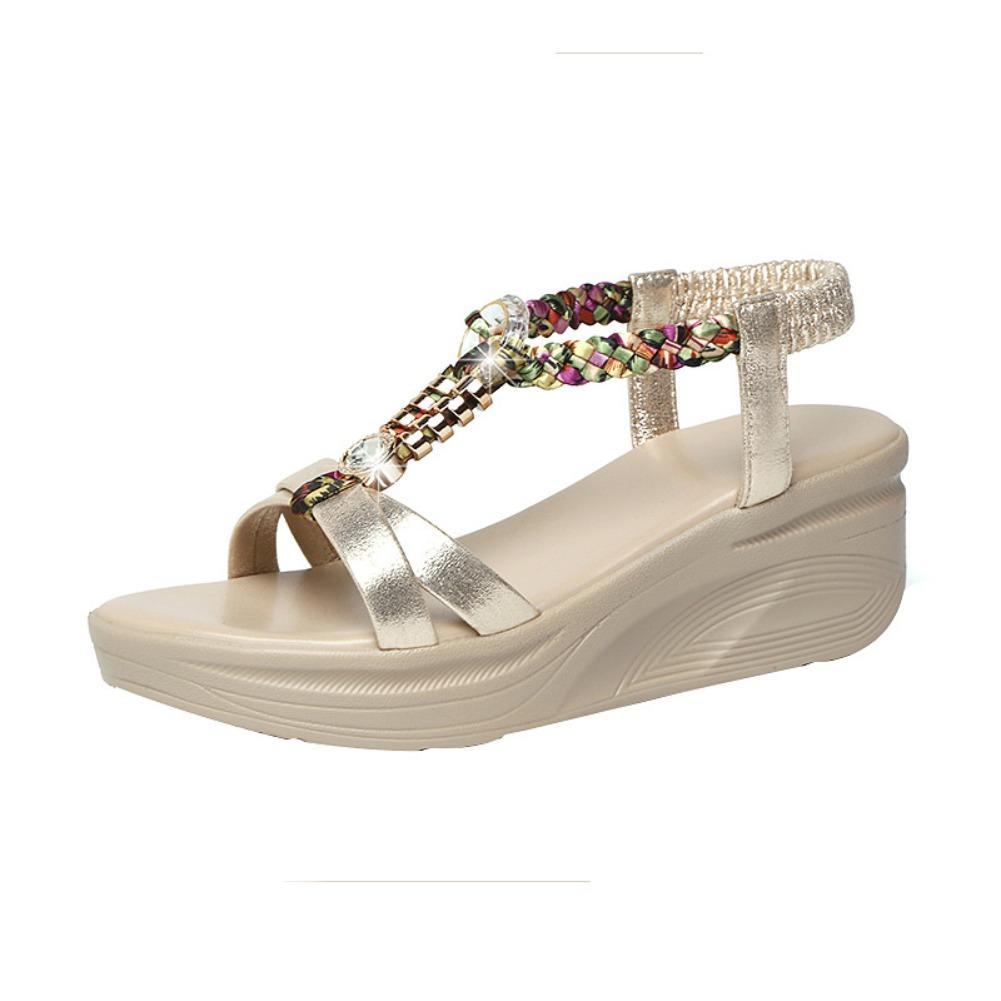 Fashion Shoes for Women Summer Women Wedge Bohemia Rhinestones Casual Platform Sandals Female Peep Toe Outdoor Beach Shoes Luxury 2025