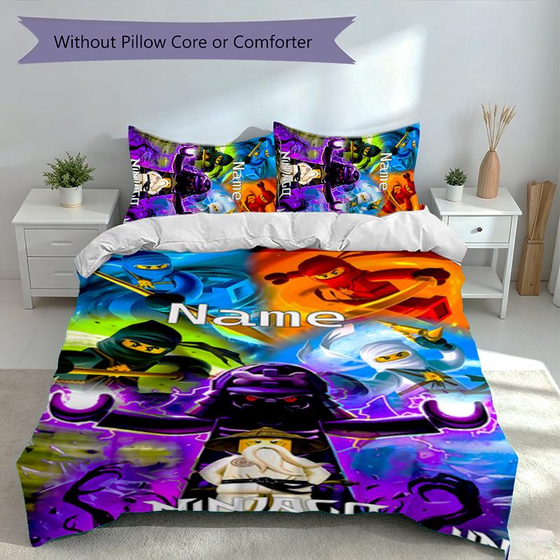 3pcs Custom Name Lego Ninjago Set,Includes 1 Duvet Cover and 2 Pillowcases,All-season Bedroom Decor