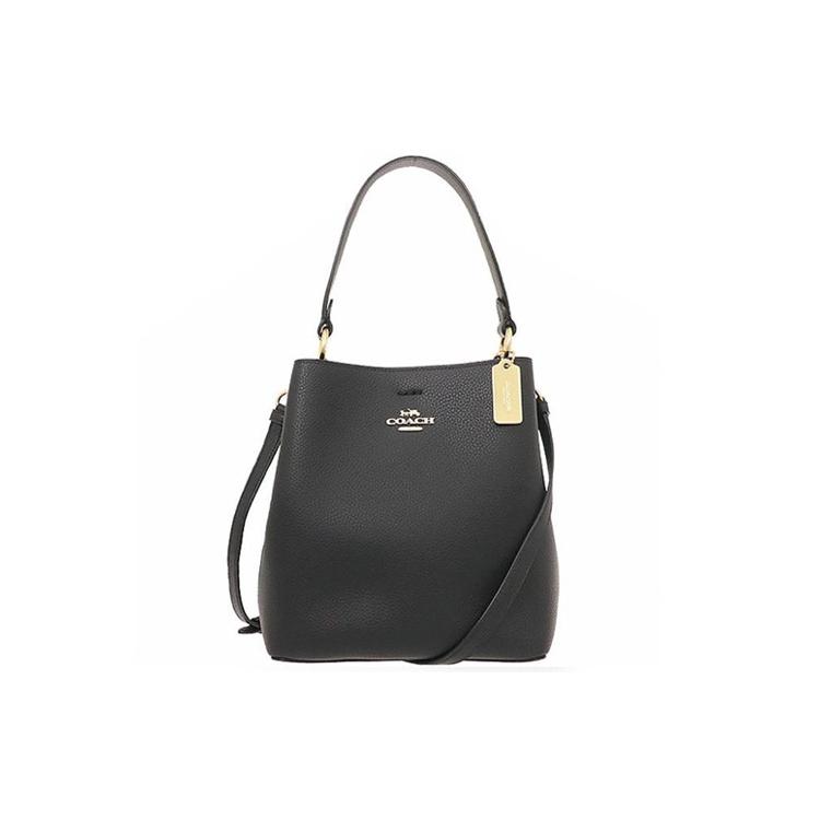 COACH Town Leather Bucket Bag, Portable Crossbody Bag, Shoulder Bag Small Women's Black 1011-IMLON
