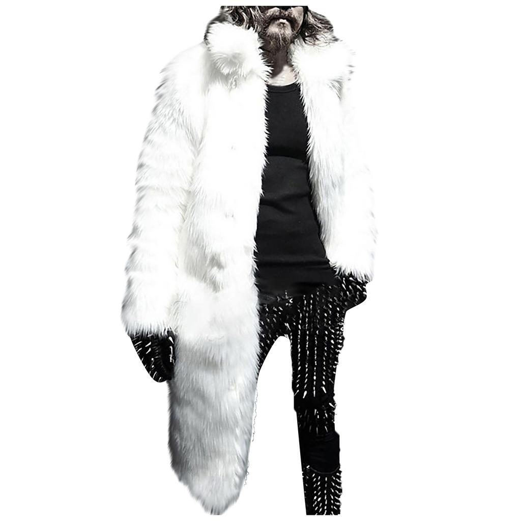 Herre Varm Fortykket Lang Kåpe Jakke Fuskepels Yttertøy Cardigan