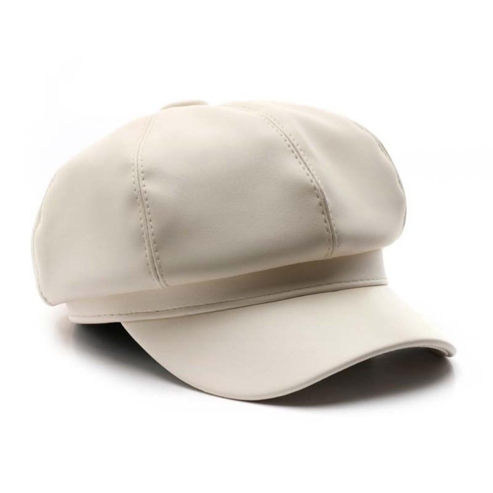 British Korean Leather Painter Hat Solid Color Black Octagonal hat JK Vintage PU Beret Cap Casual