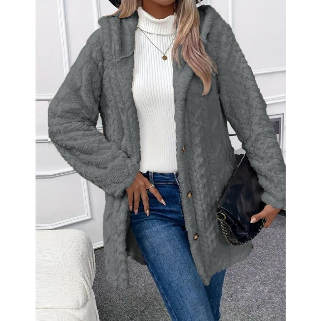 Autumn and Winter Women's Hooded and Velvet Jacket, Double-sided Velvet Cardigan, Long Sleeved Casual Warm Jacket