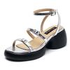 Leather Sandals Women's Summer Heightened Slope Heel Open-toed Casual High Heels Muffin Beach Shoes Comfortable