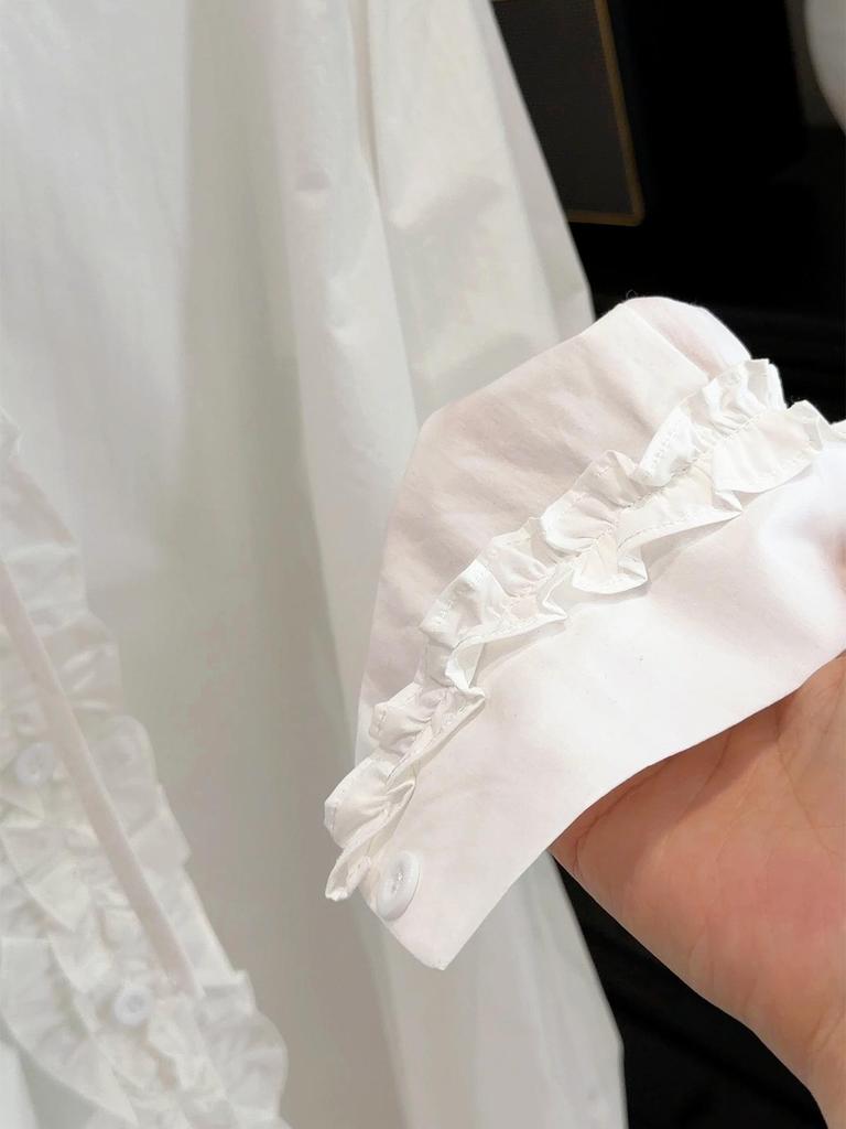 Women's Korean-Style Ruffled Tie-Up Stand Collar Loose Shirt - Spring 2026 Fashion 