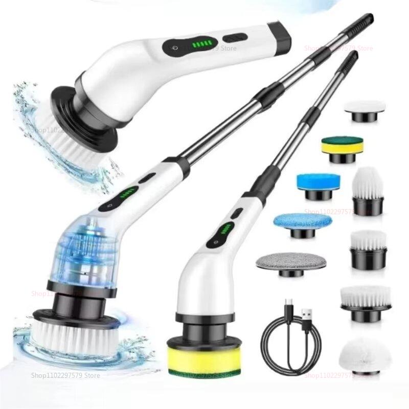 Elektrický rotační čistič 9 v 1 pro salon, kuchyň, koupelnu, sprchu, nastavitelná prodlužovací rukojeť, bezdrátový, vodotěsný