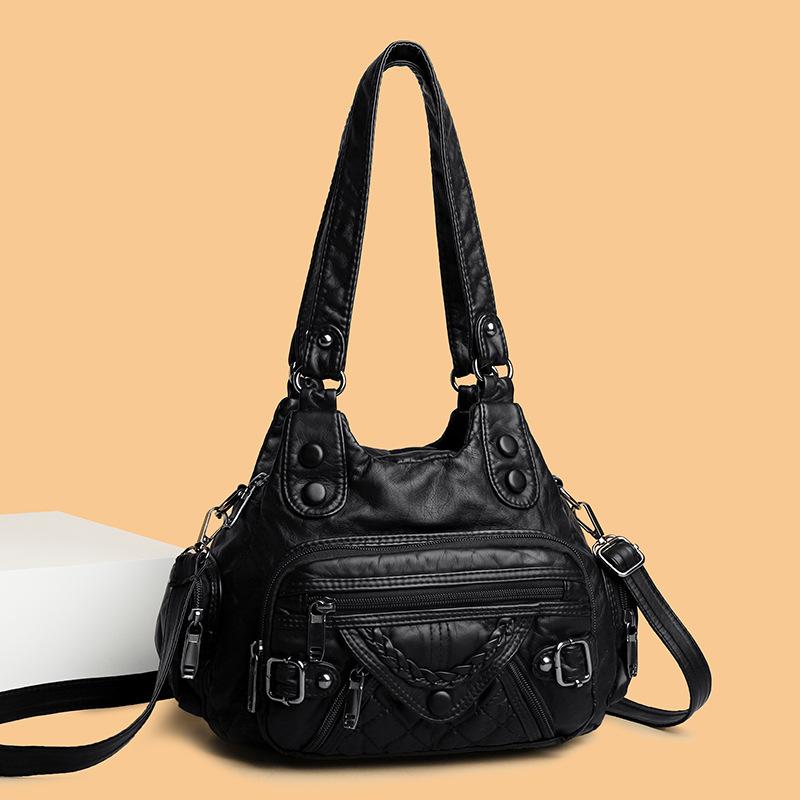 Retro Women's Bag, Large Capacity, Fashionable and Multi-purpose Handbag, Simple Washed Soft Leather Mother Bag, Shoulder Bag.