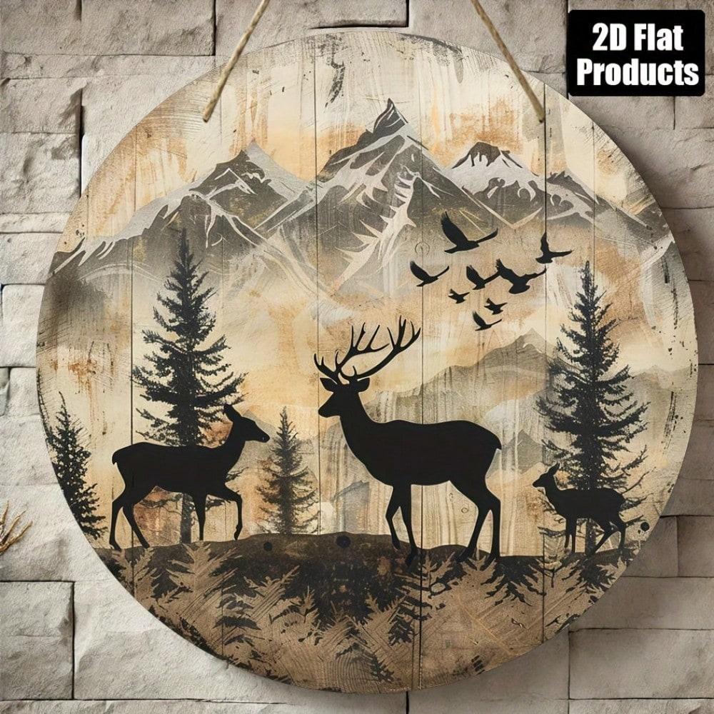 Metal Wall Art Nature Scene Deer Landscape Round Home Decor