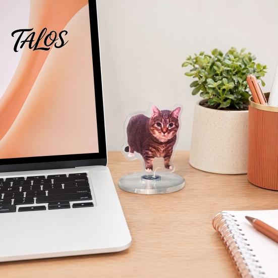 Talos 2D Flat Rotating Acrylic Cat Sign for Car Dashboard, Desk Decor, Cute Print Tabletop Centerpiece with Base Home Office, Interior Gift Lovers