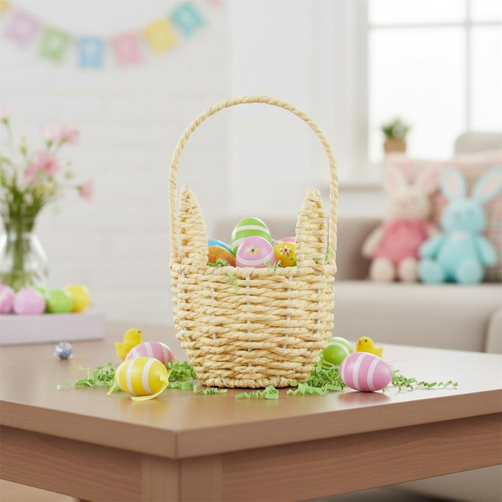 Wielkanocny Koszyczek z Uszami Królika z Rączką Kreatywny Pojemnik do Przechowywania Wielofunkcyjny Mini Ręcznie Robione Koszyczki Króliczki Organizer na Drobiazgi