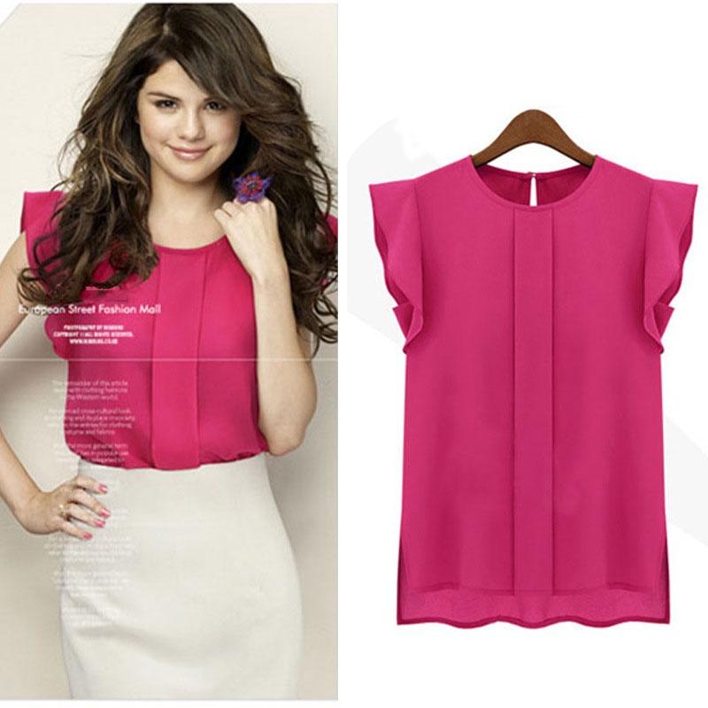 Elegant Womens Sleeveless Chiffon Tops With Timeless Design In Blue Green Red