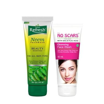 Torque Refresh Neem Gesichtswaschgel & No Scar Aloevera Gesichtswaschgel Kombipackung | Reine Haut, Reduziert Akne, Narben Für zu Akne neigende Haut - Männer & Frauen(Packung)