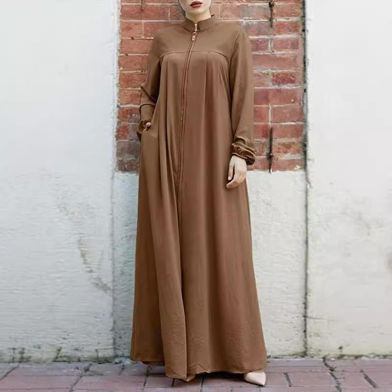 Women's Plus Size Stand-up Collar Zipper Cardigan Relaxed Solid Color Dress