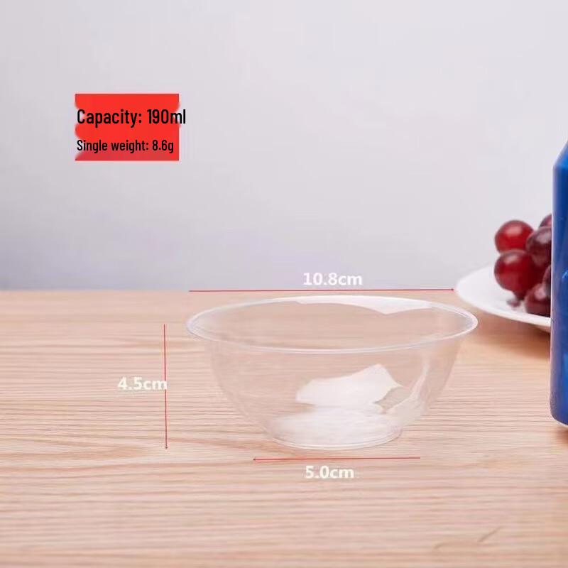 Jiashengya Disposable 190ml Clear Plastic Bowls, 100 Pack