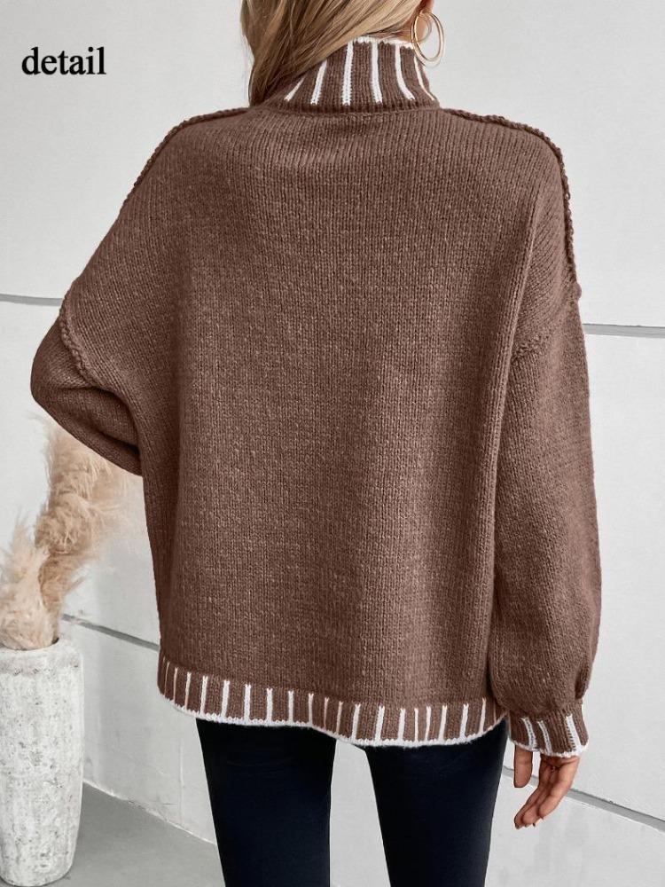 Women Oversized Turtleneck Sweater Loose Lantern Sleeve Ribbed Knit Pullover Casual Long Sleeve Top for Fall Fashion