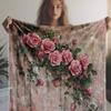 Manta de sofá floral rosa vintage con rosas, manta suave y acogedora de franela, elegante decoración del hogar, regalo para sofá, cama