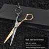 Schwarzgoldene professionelle Friseurscheren-Set: Friseurscheren zum Schneiden, Ausdünnen und Stylen von Ponyfrisuren.