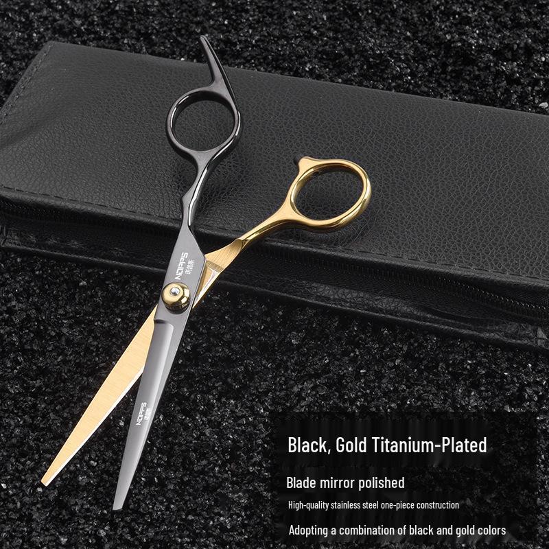 Schwarzgoldene professionelle Friseurscheren-Set: Friseurscheren zum Schneiden, Ausdünnen und Stylen von Ponyfrisuren.