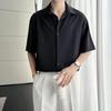 Ice Silk Men's Loose Fit Short Sleeve Button-Down Shirt - Korean, Hong Kong, Japanese Style, Plus Size, Wrinkle-Resistant