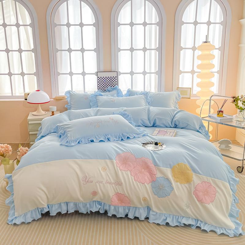 Lace Princess Wind Four-piece Set Washed Cotton Bed Sheet Quilt Cover Embroidered Small Fresh Bedding