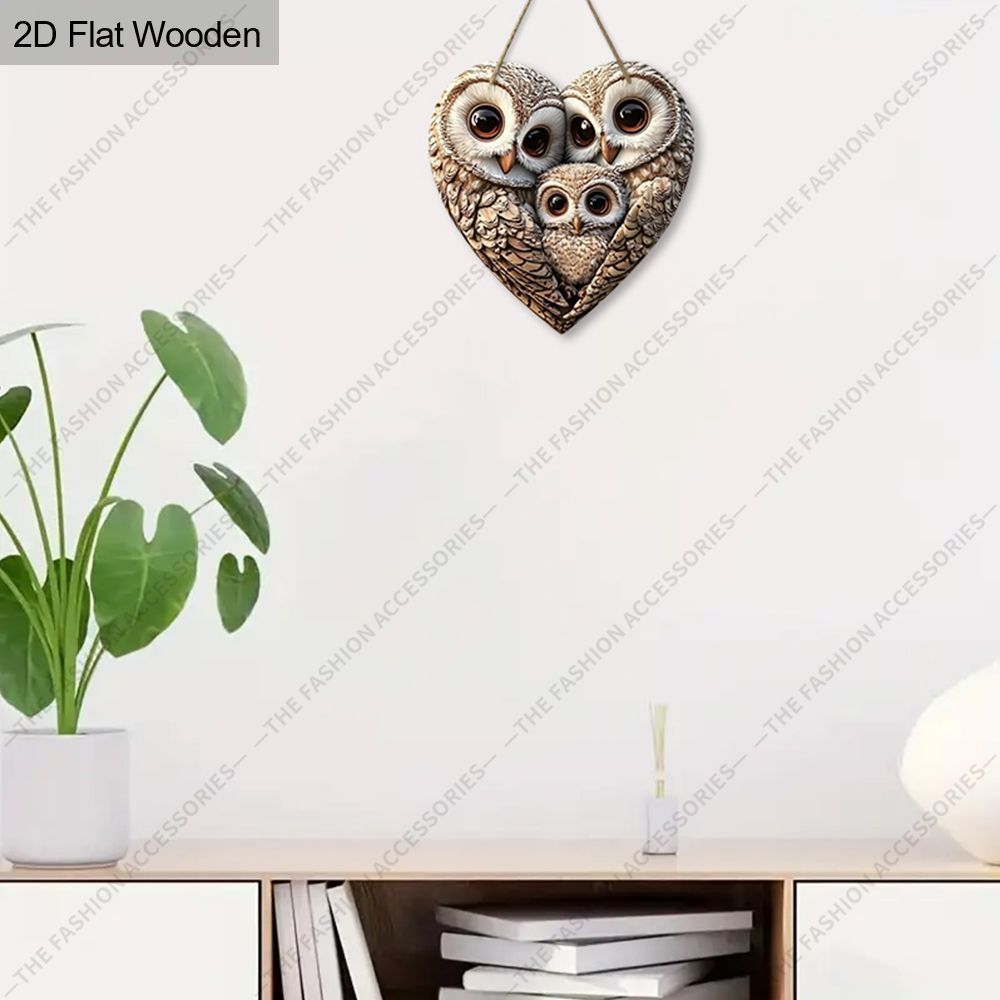 2D flat wooden tag, home wall decoration, housewarming gift for friends, three owl pattern