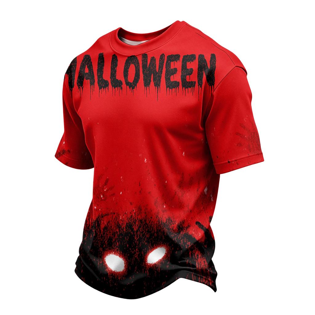 Men's Casual Short Sleeve Lightweight Breathable Crew Neck T-Shirt Halloween Pumpkin Print Pattern Comfortable Fit