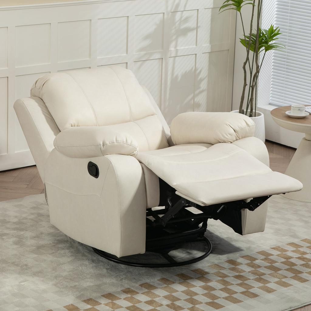 Relax Chair Adjustable Backrest And Footrest Swivel Up To 150 Kg Steel Frame 93x100x98cm Cream White
