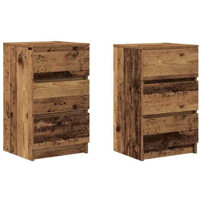 VidaXL Bedside Tables with 3 Drawers 2 Pcs Old Wood 39x35x65 Cm, Side Table, Bedside Cabinet, Accent Table for 861352