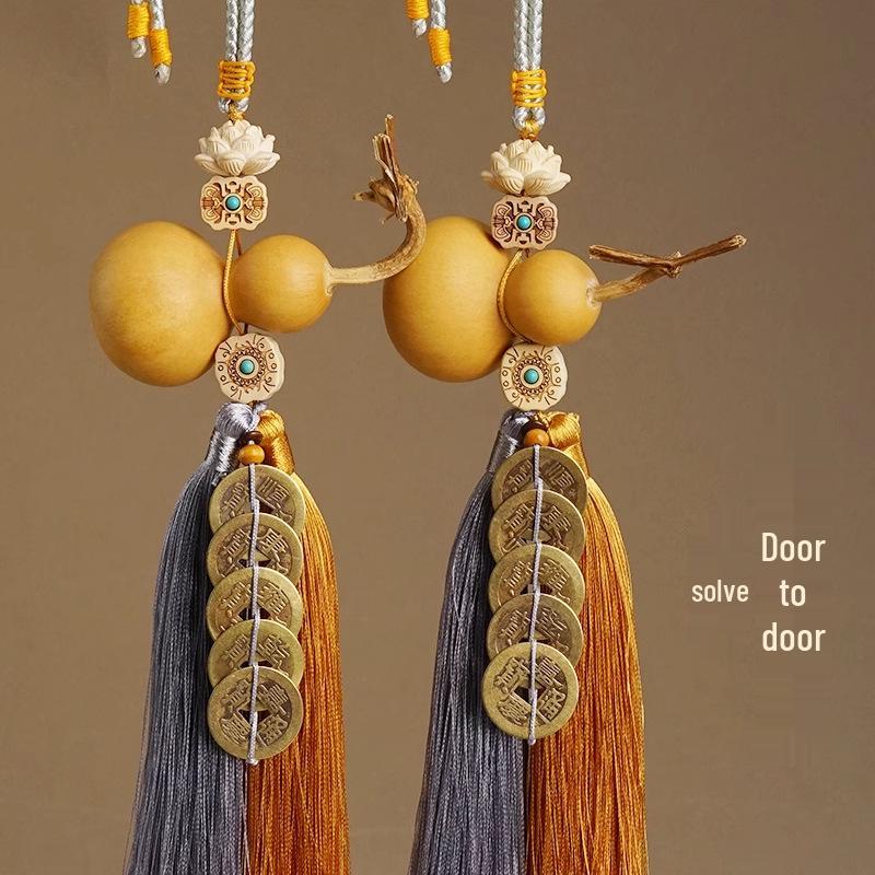 Decor cu monede de buxus pentru intrare auspicioasă: Calabază Naturală & Cinci Monede Imperiale pentru Dormitor & Camera de Zi