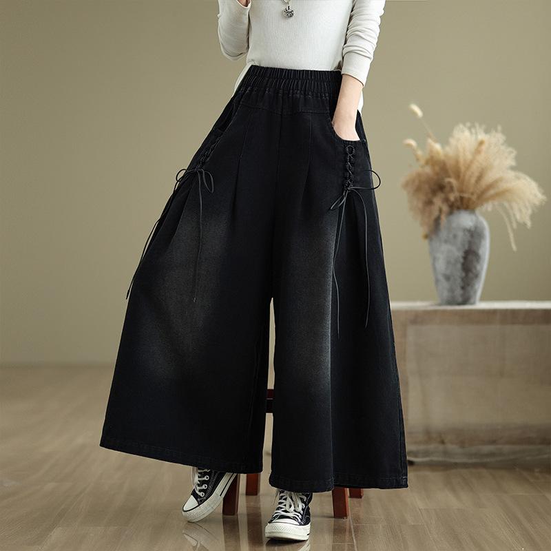 Plus Size Jeans Women's Spring and Autumn Wide-leg Pants Elastic Loose and Thin Casual All-match Straight-leg Pants