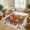 Floral Artwork Theme Soft Crystal Velvet Rug Custom Name & Text Print Non Slip Floor Rug for Bedroom Living Room