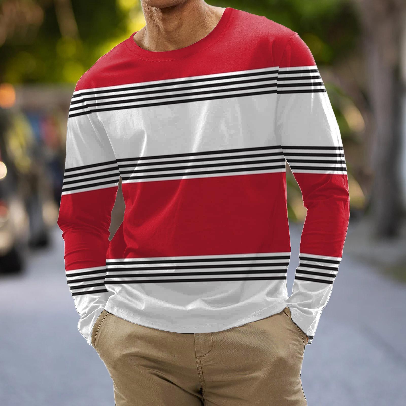 

Мужская мода повседневные рубашки с круглым вырезом и длинными рукавами с принтом в полоску, топы, блузки M белый