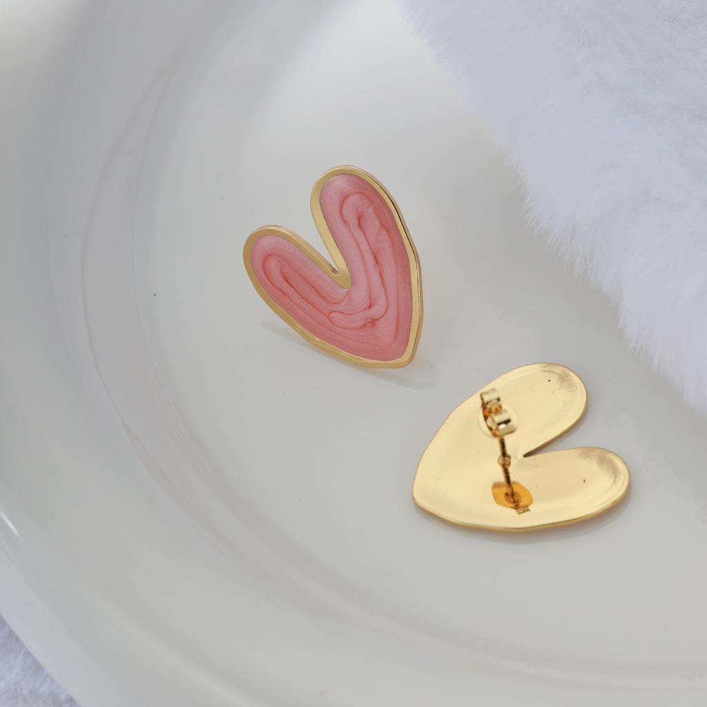 Women’S Earrings Modern Enamel Heart Earrings 18k Gold Plated Earrings Comfortable For Casual Occasions Dressy Occasions