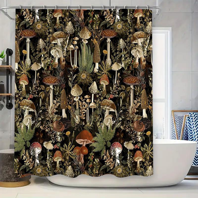 

Mushroom Forest Shower Curtain Botanical Nature Decor Woodland Cottagecore Home Decor Bathroom Set Vintage Floral Artistic Wall W60H190(CM)-1 Pcs