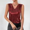 2026 Summer Women's Silver V-neck Plus Size Vest Sleeveless Slimming Plaid Top New Style