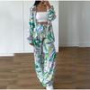 Women's Street Loose Printed Shirt Long-sleeved Fashion Casual Suit Women's Two-piece Summer Commuter Vacation Beach Suit
