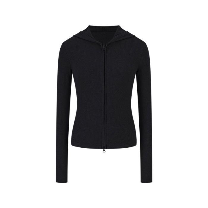 Women s Navy Blue Sweet & Spicy Hooded Sweatshirt Jacket - Slimming Versatile Double Zipper Long Sleeve Autumn Top Medium чёрный