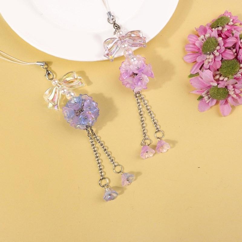 Fashionable Flower Cellphone Charm Butterfly Phone Chain Keyring Accessory Personalized Decoration for Women and Girls
